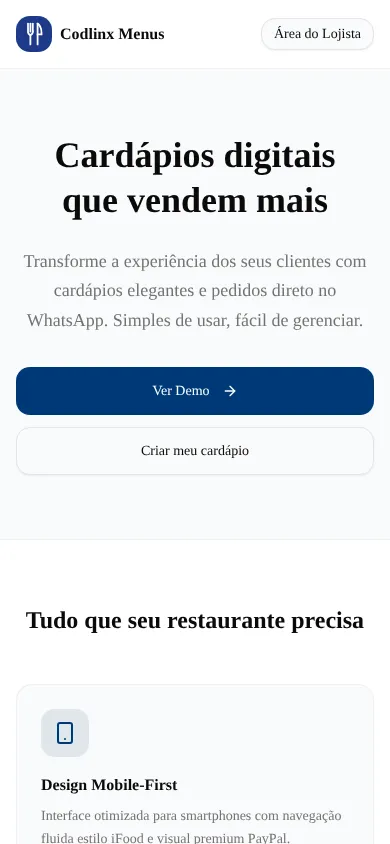 Site Codlinx Menus no celular