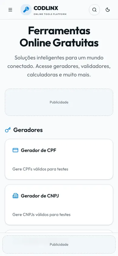 Site Codlinx Tools no celular