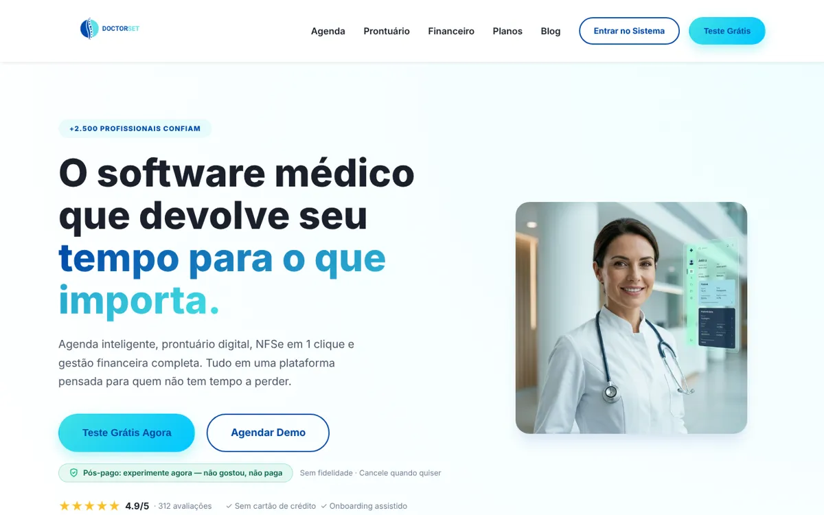 Página inicial do site DoctorSet no computador